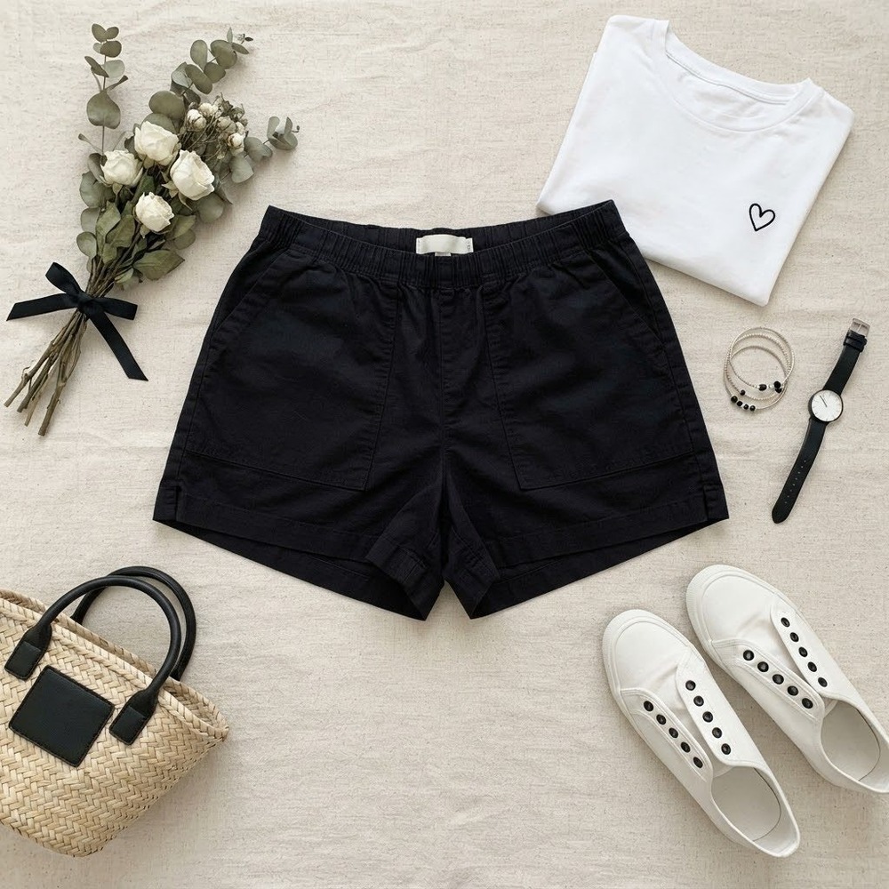 Universal Thread Womens Black Linen Blend Pull On Shorts Size Medium Pockets
